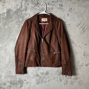 Scully Faux Leather Biker Jacket Brown Vintage Style Size Small Biker Babe Brown